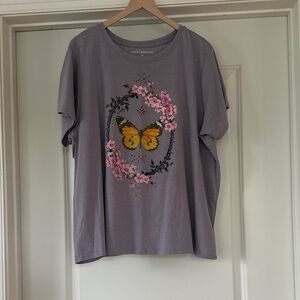 Lucky Brand | Purple Tee with Monarch & Rhinestone Detail